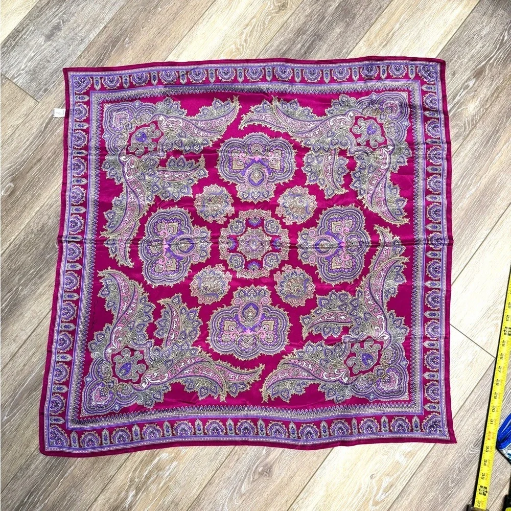Elegant Paisley Silk Scarf - Purple and Red ( almost maroon)